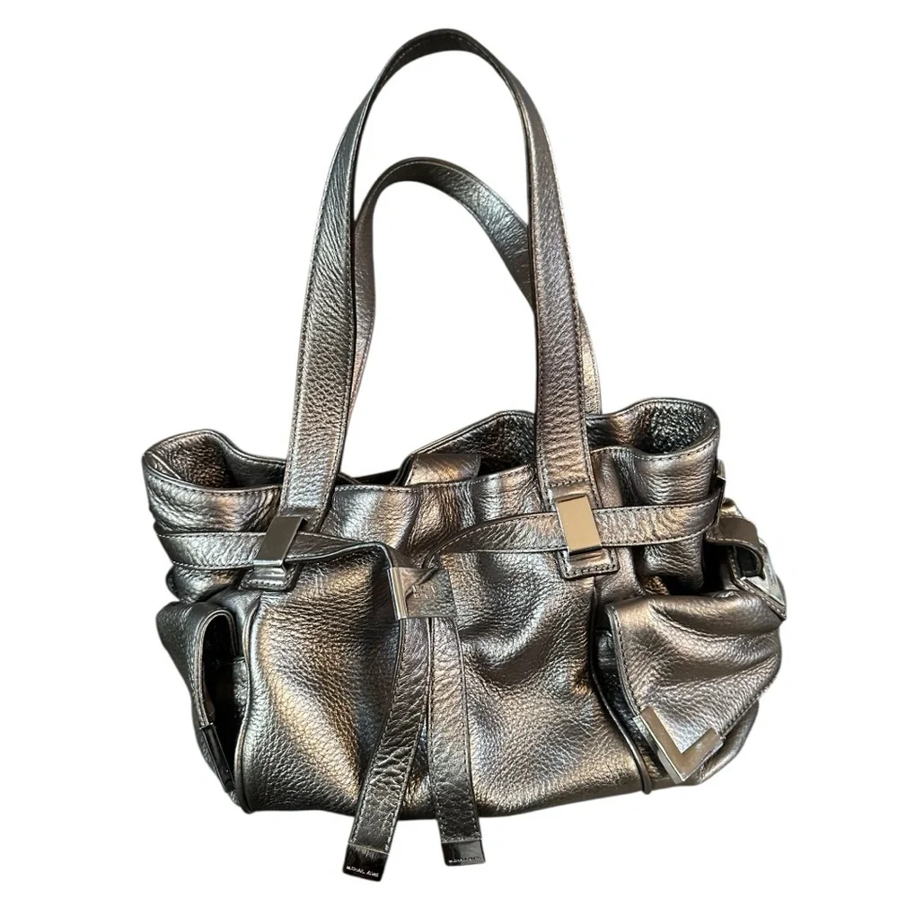 Michael Kors Beverly Large Leather Metallic Pewter Satchel - Picture 7 of 15
